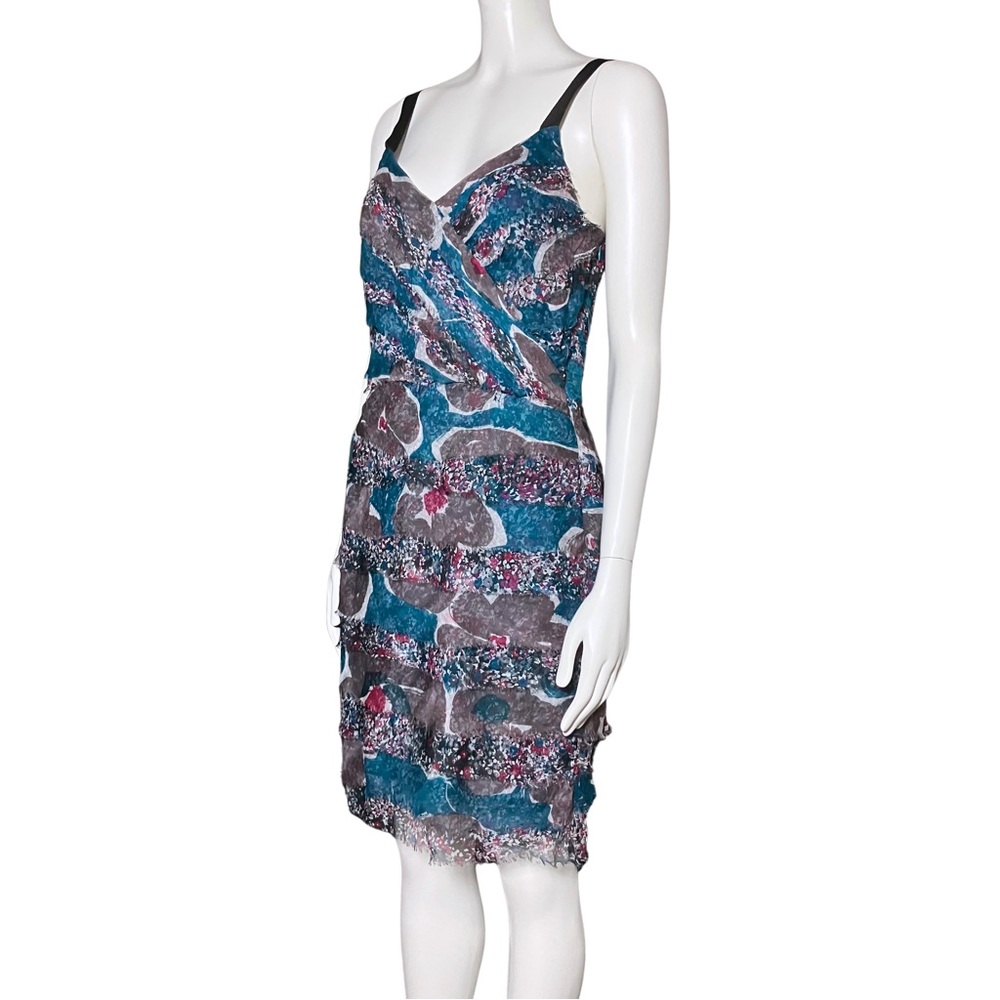 Vintage Y2K 100% Silk Teal Fairy Grunge Raw Edge Mini Dress Small Funky Colorful - Picture 3 of 9